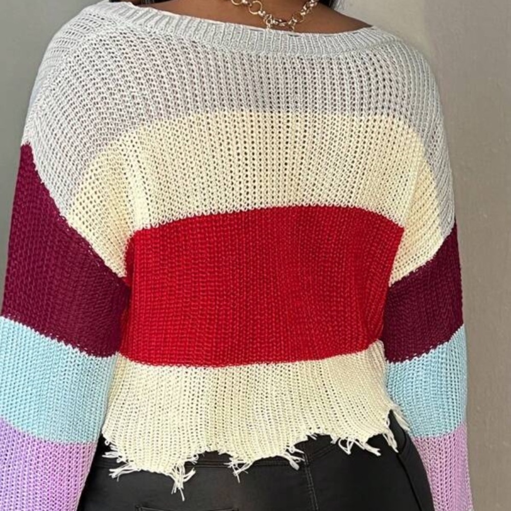 Patchwork Cottage Cropped Long Sleeve Sweater Wom… - image 3
